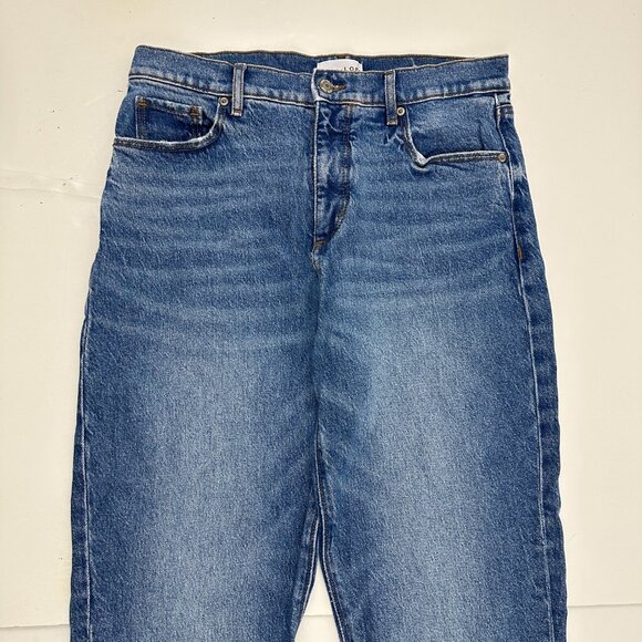 Loft The Straight Crop Raw Hem Women's size 6 Dark Wash Blue Denim Jeans - Picture 2 of 4